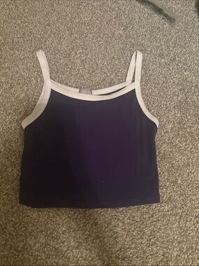 Tilly's Navy Ribbed Crop Cami with White Trim